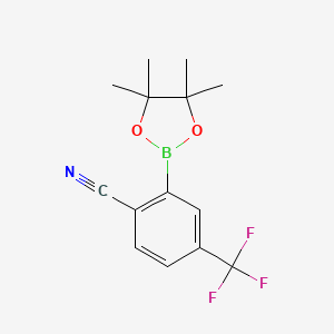 2-(4,4,5,5-Tetramethyl-1,3,2-dioxaborolan-2-yl)-4-(trifluoromethyl)benzonitrile chemical structure (CAS 863868-28-4)