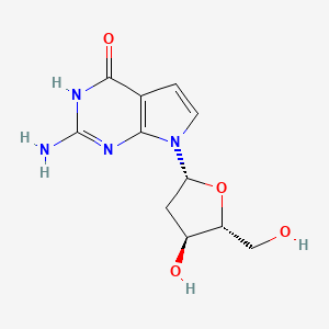 2-Amino-7-((2R,4S,5R)-4-hydroxy-5-(hydroxymethyl)tetrahydrofuran-2-yl)-1H-pyrrolo[2,3-d]pyrimidin-4(7H)-one chemical structure (CAS 86392-75-8)