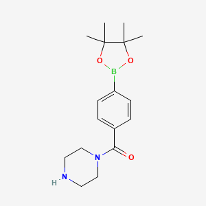 Piperazin-1-yl(4-(4,4,5,5-tetramethyl-1,3,2-dioxaborolan-2-yl)phenyl)methanone chemical structure (CAS 864754-07-4)