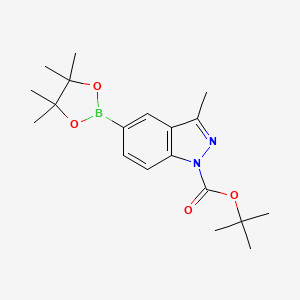 tert-Butyl 3-methyl-5-(4,4,5,5-tetramethyl-1,3,2-dioxaborolan-2-yl)-1H-indazole-1-carboxylate chemical structure (CAS 864770-82-1)