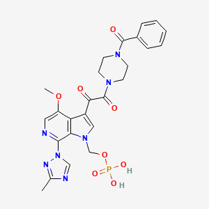 (3-(2-(4-Benzoylpiperazin-1-yl)-2-oxoacetyl)-4-methoxy-7-(3-methyl-1H-1,2,4-triazol-1-yl)-1H-pyrrolo[2,3-c]pyridin-1-yl)methyl dihydrogen phosphate chemical structure (CAS 864953-29-7)