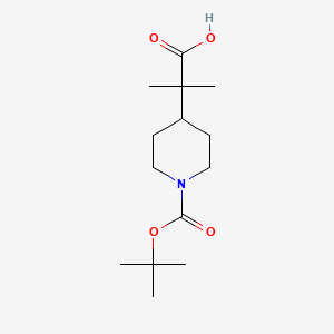 2-(1-(tert-Butoxycarbonyl)piperidin-4-yl)-2-methylpropanoic acid chemical structure (CAS 865156-85-0)