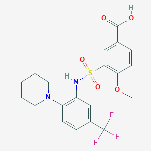 4-Methoxy-3-(N-(2-(piperidin-1-yl)-5-(trifluoromethyl)phenyl)sulfamoyl)benzoic acid chemical structure (CAS 865273-97-8)
