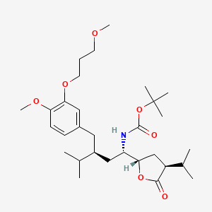 tert-Butyl ((1S,3S)-1-((2S,4S)-4-isopropyl-5-oxotetrahydrofuran-2-yl)-3-(4-methoxy-3-(3-methoxypropoxy)benzyl)-4-methylpentyl)carbamate chemical structure (CAS 866030-35-5)