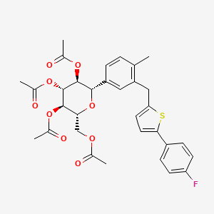 (2R,3R,4R,5S,6S)-2-(Acetoxymethyl)-6-(3-((5-(4-fluorophenyl)thiophen-2-yl)methyl)-4-methylphenyl)tetrahydro-2H-pyran-3,4,5-triyl triacetate chemical structure (CAS 866607-35-4)