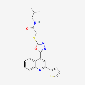 N-Isobutyl-2-((5-(2-(thiophen-2-yl)quinolin-4-yl)-1,3,4-oxadiazol-2-yl)thio)acetamide chemical structure (CAS 867300-85-4)