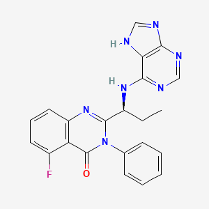(S)-2-(1-((9H-Purin-6-yl)amino)propyl)-5-fluoro-3-phenylquinazolin-4(3H)-one chemical structure (CAS 870281-82-6)