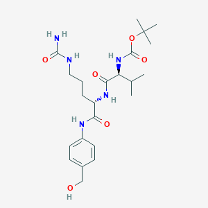 tert-Butyl ((S)-1-(((S)-1-((4-(hydroxymethyl)phenyl)amino)-1-oxo-5-ureidopentan-2-yl)amino)-3-methyl-1-oxobutan-2-yl)carbamate chemical structure (CAS 870487-09-5)