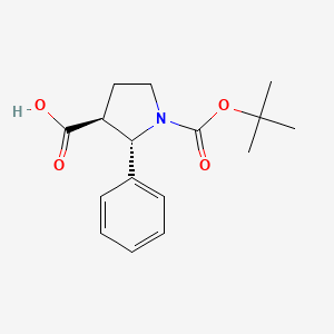 trans-1-(tert-Butoxycarbonyl)-2-phenylpyrrolidine-3-carboxylic acid chemical structure (CAS 870721-53-2)