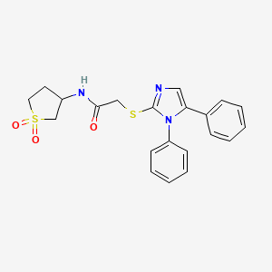 N-(1,1-Dioxidotetrahydrothiophen-3-yl)-2-((1,5-diphenyl-1H-imidazol-2-yl)thio)acetamide chemical structure (CAS 870984-18-2)