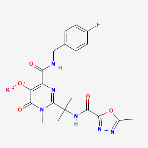 Potassium 4-((4-fluorobenzyl)carbamoyl)-1-methyl-2-(2-(5-methyl-1,3,4-oxadiazole-2-carboxamido)propan-2-yl)-6-oxo-1,6-dihydropyrimidin-5-olate chemical structure (CAS 871038-72-1)