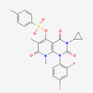 3-Cyclopropyl-1-(2-fluoro-4-iodophenyl)-6,8-dimethyl-2,4,7-trioxo-1,2,3,4,7,8-hexahydropyrido[2,3-d]pyrimidin-5-yl 4-methylbenzenesulfonate chemical structure (CAS 871700-32-2)