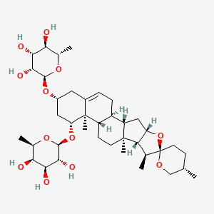 (2R,3R,4S,5R,6R)-2-Methyl-6-(((4R,5'S,6R,6aR,6bS,8aS,8bR,9S,10R,11aS,12aS,12bS)-5',6a,8a,9-tetramethyl-4-(((2R,3R,4R,5R,6S)-3,4,5-trihydroxy-6-methyltetrahydro-2H-pyran-2-yl)oxy)-1,3,3',4,4',5,5',6,6a,6b,6',7,8,8a,8b,9,11a,12,12a,12b-icosahydrospiro[naphtho[2',1':4,5]indeno[2,1-b]furan-10,2'-pyran]-6-yl)oxy)tetrahydro-2H-pyran-3,4,5-triol chemical structure (CAS 87425-34-1)