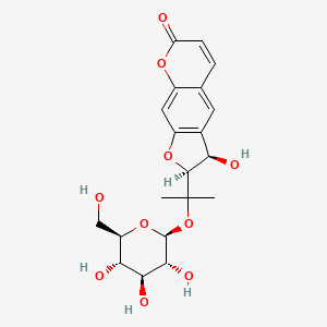 (2S,3R)-3-Hydroxy-2-(2-(((2S,3R,4S,5S,6R)-3,4,5-trihydroxy-6-(hydroxymethyl)tetrahydro-2H-pyran-2-yl)oxy)propan-2-yl)-2,3-dihydro-7H-furo[3,2-g]chromen-7-one chemical structure (CAS 87592-77-6)