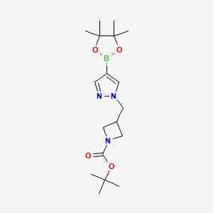 tert-Butyl 3-((4-(4,4,5,5-tetramethyl-1,3,2-dioxaborolan-2-yl)-1H-pyrazol-1-yl)methyl)azetidine-1-carboxylate chemical structure (CAS 877399-31-0)