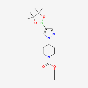 tert-Butyl 4-(4-(4,4,5,5-tetramethyl-1,3,2-dioxaborolan-2-yl)-1H-pyrazol-1-yl)piperidine-1-carboxylate chemical structure (CAS 877399-74-1)