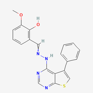 2-Methoxy-6-((2-(5-phenylthieno[2,3-d]pyrimidin-4-yl)hydrazineylidene)methyl)phenol chemical structure (CAS 877792-12-6)