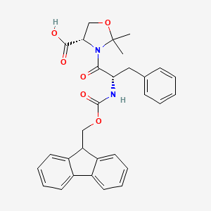 (S)-3-((S)-2-((((9H-Fluoren-9-yl)methoxy)carbonyl)amino)-3-phenylpropanoyl)-2,2-dimethyloxazolidine-4-carboxylic acid chemical structure (CAS 878797-01-4)