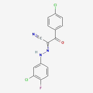 N'-(3-Chloro-4-fluorophenyl)-2-(4-chlorophenyl)-2-oxoacetohydrazonoyl cyanide chemical structure (CAS 882290-02-0)