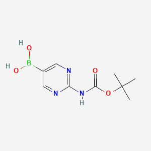 (2-((tert-Butoxycarbonyl)amino)pyrimidin-5-yl)boronic acid chemical structure (CAS 883231-25-2)