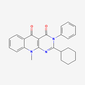 2-Cyclohexyl-10-methyl-3-phenylpyrimido[4,5-b]quinoline-4,5(3H,10H)-dione chemical structure (CAS 883958-36-9)