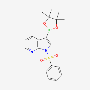 1-(Phenylsulfonyl)-3-(4,4,5,5-tetramethyl-1,3,2-dioxaborolan-2-yl)-1H-pyrrolo[2,3-b]pyridine chemical structure (CAS 886547-94-0)