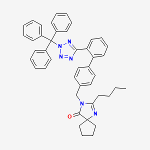 2-Butyl-3-((2'-(2-trityl-2H-tetrazol-5-yl)-[1,1'-biphenyl]-4-yl)methyl)-1,3-diazaspiro[4.4]non-1-en-4-one chemical structure (CAS 886999-35-5)