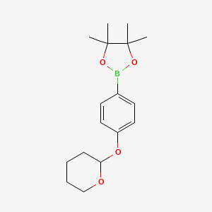 4,4,5,5-Tetramethyl-2-(4-((tetrahydro-2H-pyran-2-yl)oxy)phenyl)-1,3,2-dioxaborolane chemical structure (CAS 889865-38-7)
