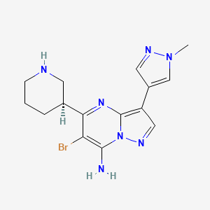 (S)-6-Bromo-3-(1-methyl-1H-pyrazol-4-yl)-5-(piperidin-3-yl)pyrazolo[1,5-a]pyrimidin-7-amine chemical structure (CAS 891494-64-7)