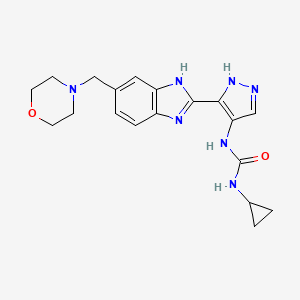 1-Cyclopropyl-3-(3-(5-(morpholinomethyl)-1H-benzo[d]imidazol-2-yl)-1H-pyrazol-4-yl)urea chemical structure (CAS 896466-04-9)