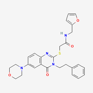 N-(Furan-2-ylmethyl)-2-((6-morpholino-4-oxo-3-phenethyl-3,4-dihydroquinazolin-2-yl)thio)acetamide chemical structure (CAS 896683-78-6)