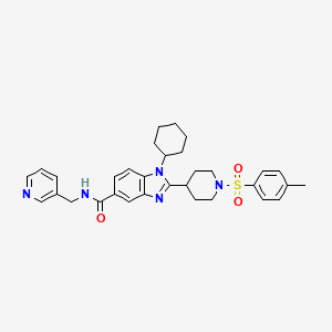 1-Cyclohexyl-N-(pyridin-3-ylmethyl)-2-(1-tosylpiperidin-4-yl)-1H-benzo[d]imidazole-5-carboxamide chemical structure (CAS 898220-69-4)