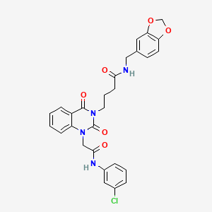 N-(Benzo[d][1,3]dioxol-5-ylmethyl)-4-(1-(2-((3-chlorophenyl)amino)-2-oxoethyl)-2,4-dioxo-1,4-dihydroquinazolin-3(2H)-yl)butanamide chemical structure (CAS 899937-47-4)