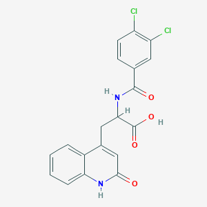 2-(3,4-Dichlorobenzamido)-3-(2-oxo-1,2-dihydroquinolin-4-yl)propanoic acid chemical structure (CAS 90098-08-1)