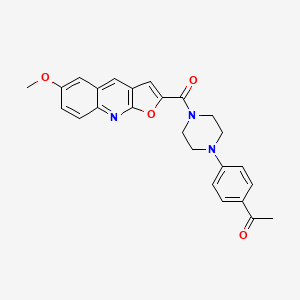 1-(4-(4-(6-Methoxyfuro[2,3-b]quinoline-2-carbonyl)piperazin-1-yl)phenyl)ethan-1-one chemical structure (CAS 901032-68-6)