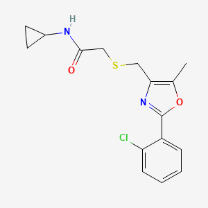 2-(((2-(2-Chlorophenyl)-5-methyloxazol-4-yl)methyl)thio)-N-cyclopropylacetamide chemical structure (CAS 901721-65-1)