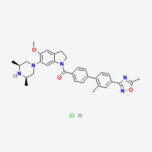 rel-(6-((3S,5R)-3,5-Dimethylpiperazin-1-yl)-5-methoxyindolin-1-yl)(2'-methyl-4'-(5-methyl-1,2,4-oxadiazol-3-yl)-[1,1'-biphenyl]-4-yl)methanone hydrochloride chemical structure (CAS 908601-49-0)