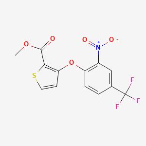 Methyl 3-(2-nitro-4-(trifluoromethyl)phenoxy)thiophene-2-carboxylate chemical structure (CAS 91041-20-2)
