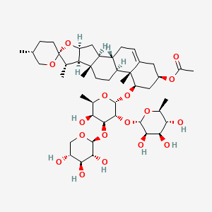 (2S,3R,4R,5R,6S)-2-(((2R,3R,4S,5S,6R)-2-(((4S,5'R,6aR,6bS,8aS,8bS,9S,10R,11aS,12aR,12bR)-8b,12a-Dihydroxy-5',6a,8a,9-tetramethyl-1,3,3',4,4',5,5',6,6a,6b,6',7,8,8a,8b,9,11a,12,12a,12b-icosahydrospiro[naphtho[2',1':4,5]indeno[2,1-b]furan-10,2'-pyran]-4-yl)oxy)-4-hydroxy-6-(hydroxymethyl)-5-(((2S,3R,4S,5R)-3,4,5-trihydroxytetrahydro-2H-pyran-2-yl)oxy)tetrahydro-2H-pyran-3-yl)oxy)-6-methyltetrahydro-2H-pyran-3,4,5-triol chemical structure (CAS 911819-08-4)