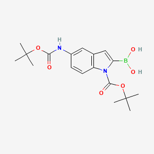 (1-(tert-Butoxycarbonyl)-5-((tert-butoxycarbonyl)amino)-1H-indol-2-yl)boronic acid chemical structure (CAS 913388-66-6)
