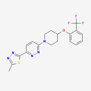 2-Methyl-5-(6-(4-(2-(trifluoromethyl)phenoxy)piperidin-1-yl)pyridazin-3-yl)-1,3,4-thiadiazole chemical structure (CAS 921605-87-0)