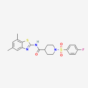 N-(5,7-Dimethylbenzo[d]thiazol-2-yl)-1-((4-fluorophenyl)sulfonyl)piperidine-4-carboxamide chemical structure (CAS 923509-20-0)