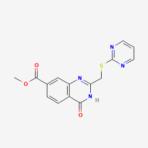 Methyl 4-oxo-2-((pyrimidin-2-ylthio)methyl)-3,4-dihydroquinazoline-7-carboxylate chemical structure (CAS 924083-06-7)