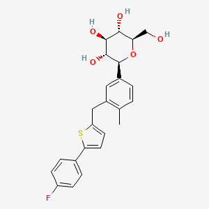 (2S,3R,4R,5S,6R)-2-(3-((5-(4-Fluorophenyl)thiophen-2-yl)methyl)-4-methylphenyl)-6-(hydroxymethyl)tetrahydro-2H-pyran-3,4,5-triol hemihydrate chemical structure (CAS 928672-86-0)