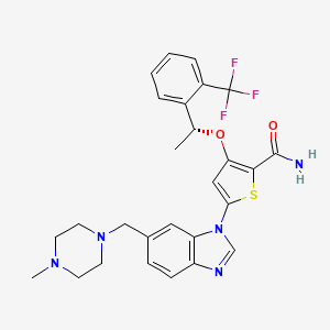 (R)-5-(6-((4-Methylpiperazin-1-yl)methyl)-1H-benzo[d]imidazol-1-yl)-3-(1-(2-(trifluoromethyl)phenyl)ethoxy)thiophene-2-carboxamide chemical structure (CAS 929095-18-1)