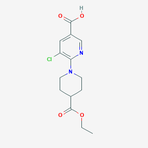 5-Chloro-6-(4-(ethoxycarbonyl)piperidin-1-yl)nicotinic acid chemical structure (CAS 931395-73-2)