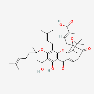 (Z)-4-((1S,3aR,5S,11R,14aS)-8,9-Dihydroxy-2,2,11-trimethyl-13-(3-methylbut-2-en-1-yl)-11-(4-methylpent-3-en-1-yl)-4,7-dioxo-2,3a,4,5,7,9,10,11-octahydro-1H-1,5-methanofuro[3,2-g]pyrano[3,2-b]xanthen-3a-yl)-2-methylbut-2-enoic acid chemical structure (CAS 93772-31-7)