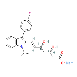 rel-(3S,5R,E)-7-(3-(4-Fluorophenyl)-1-isopropyl-1H-indol-2-yl)-3,5-dihydroxyhept-6-enoic acid, sodium salt chemical structure (CAS 93957-55-2)
