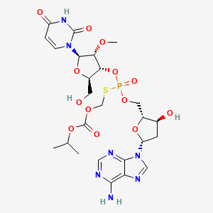(((((2R,3S,5R)-5-(6-Amino-9H-purin-9-yl)-3-hydroxytetrahydrofuran-2-yl)methoxy)(((2R,3R,4R,5R)-5-(2,4-dioxo-3,4-dihydropyrimidin-1(2H)-yl)-2-(hydroxymethyl)-4-methoxytetrahydrofuran-3-yl)oxy)phosphoryl)thio)methyl isopropyl carbonate chemical structure (CAS 942123-43-5)