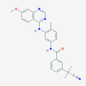 3-(2-Cyanopropan-2-yl)-N-(3-((7-methoxyquinazolin-4-yl)amino)-4-methylphenyl)benzamide chemical structure (CAS 942507-42-8)